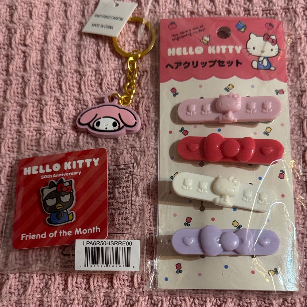 Hello Kitty Variety Pack! Hairbows, Keychain, Pin